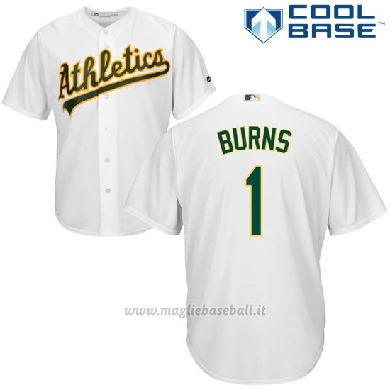 Maglia Baseball Uomo Oakland Athletics Billy Burns Bianco Autentico Collezione Cool Base Custom